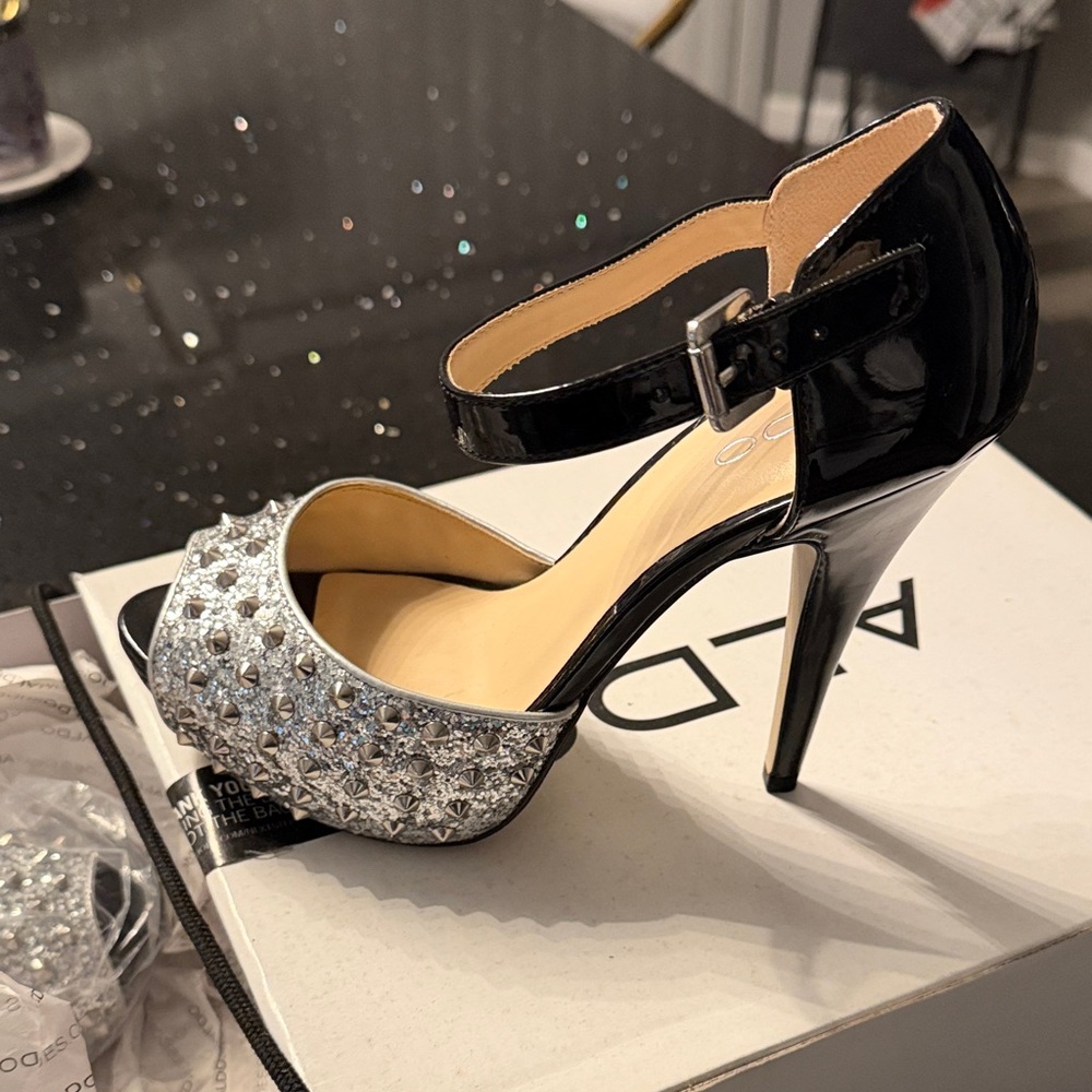 Aldo Black and Silver Studded Heels